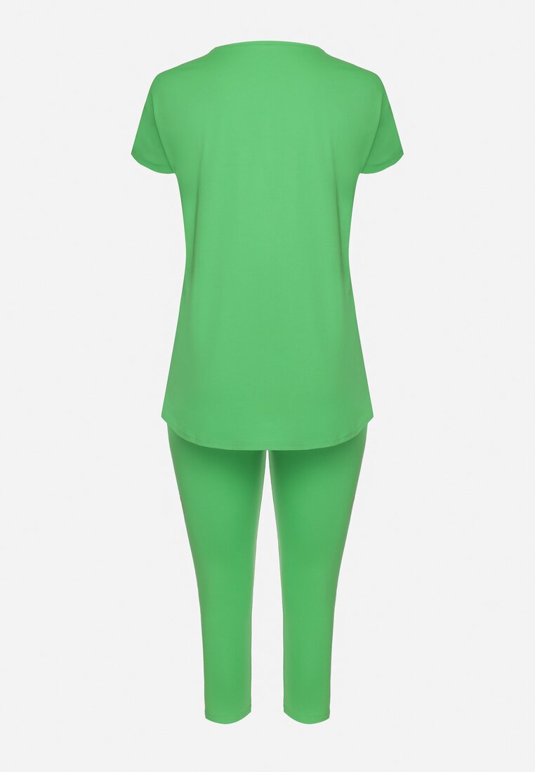 Zielony Komplet Casualowy Koszulka z Krótkim Rękawem i Spodnie z Nadrukiem Ancarida