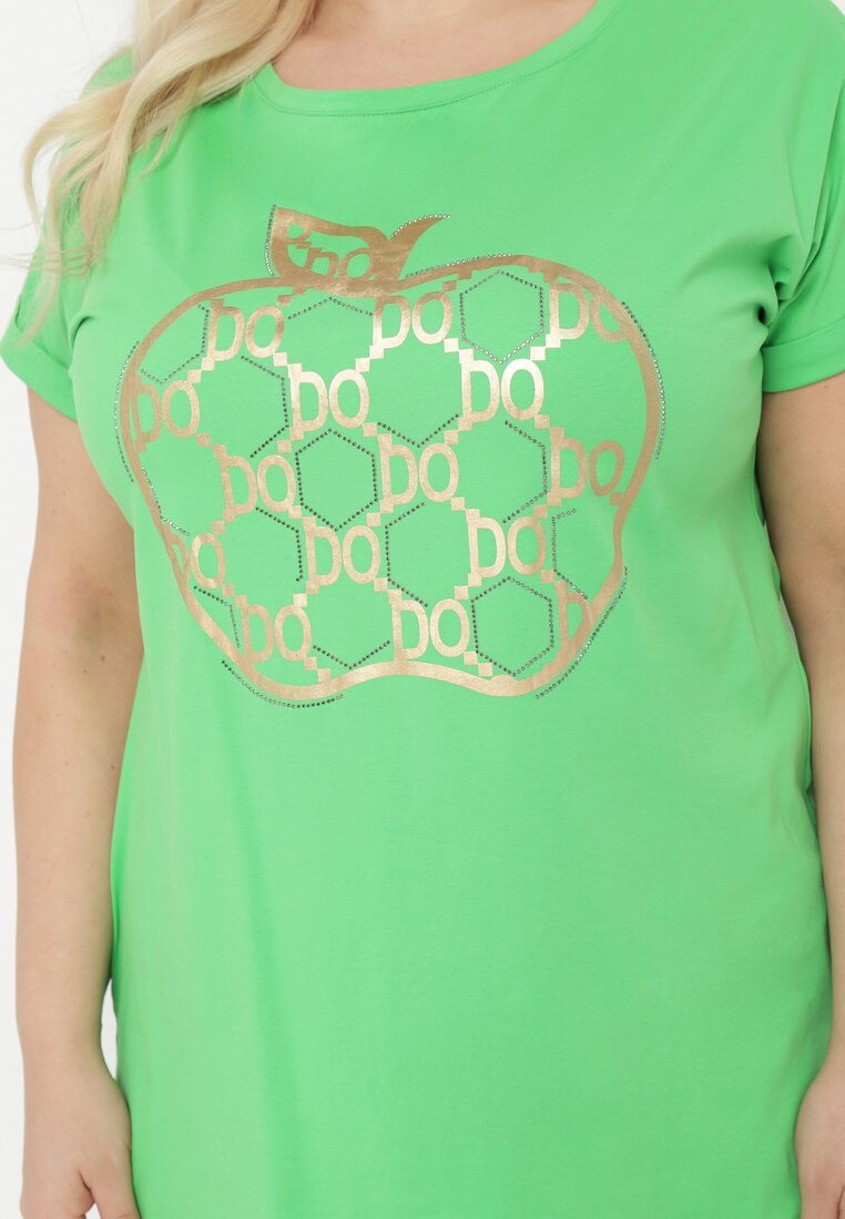 Zielony Bawełniany Komplet w Sportowo-Casualowy Legginsy T-shirt z Nadrukiem Celka