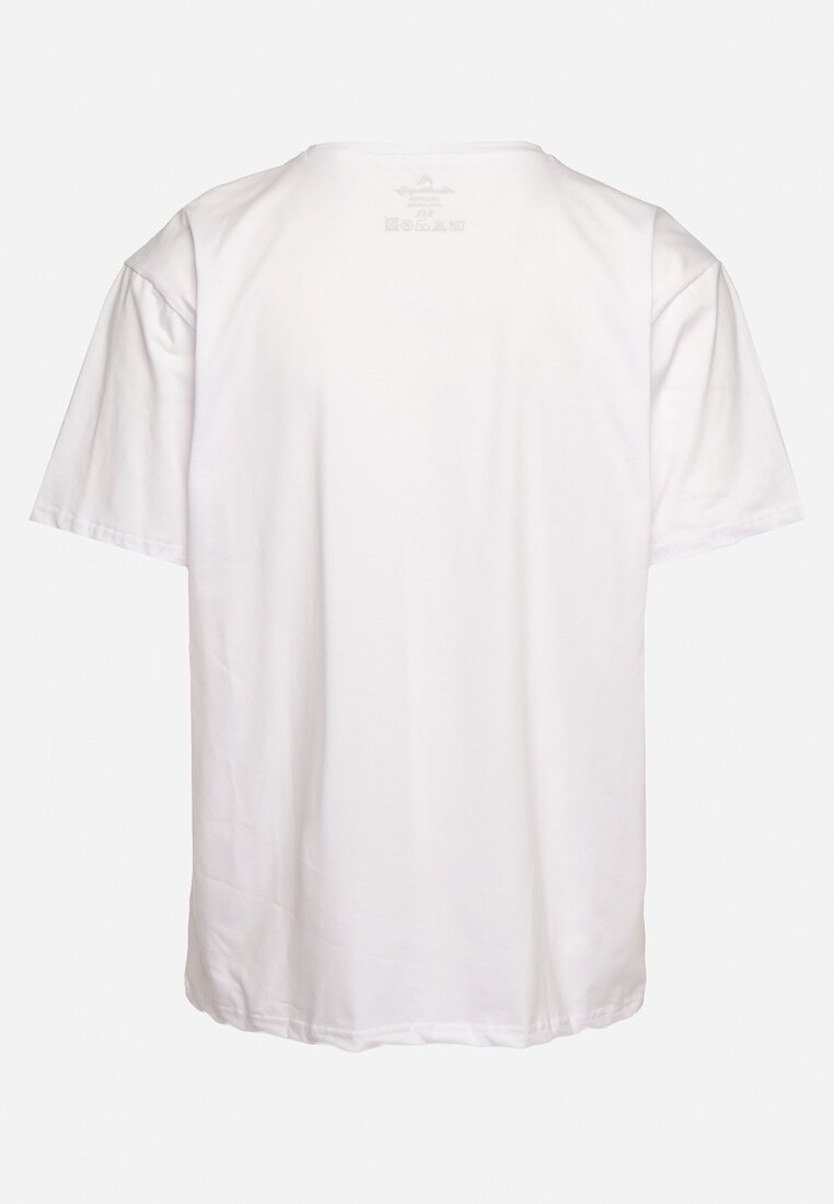 Biała Bawełniana Koszulka z Krótkim Rękawem i Ozdobnym Nadrukiem z Przodu Anacrida