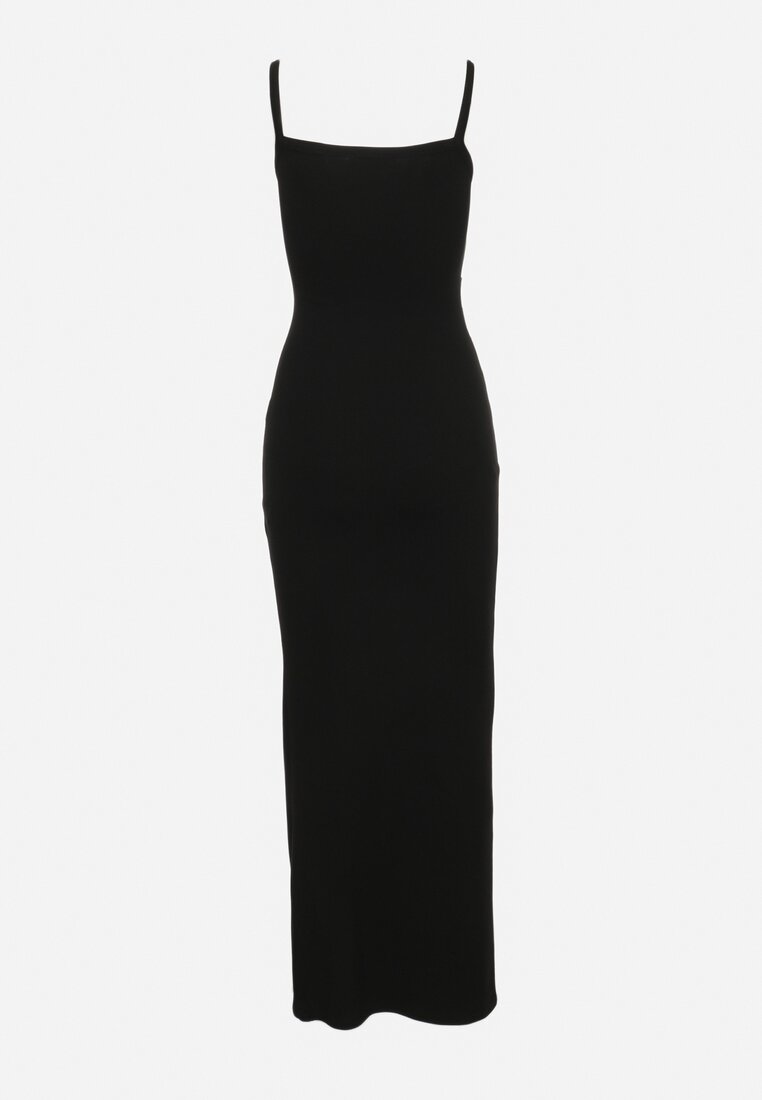Czarna Bawełniana Sukienka na Ramiączkach o Asymetrycznym Kroju Orisala