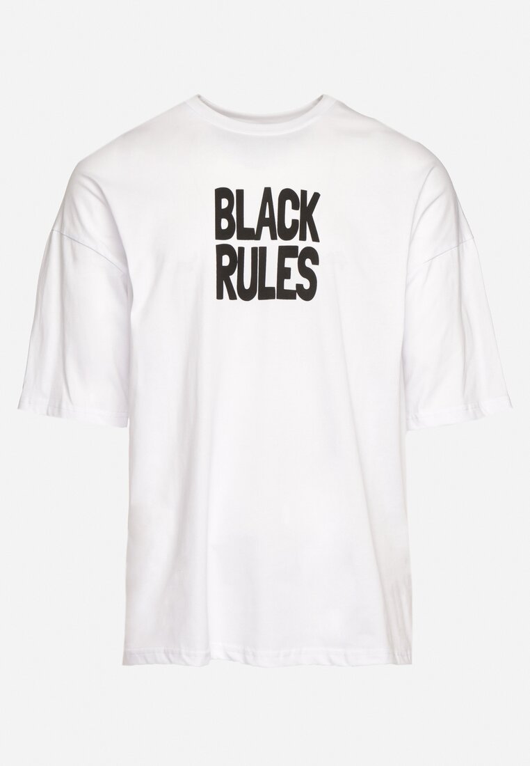Biała Bawełniana Koszulka T-shirt z Nadrukiem po Obu Stronach Daven