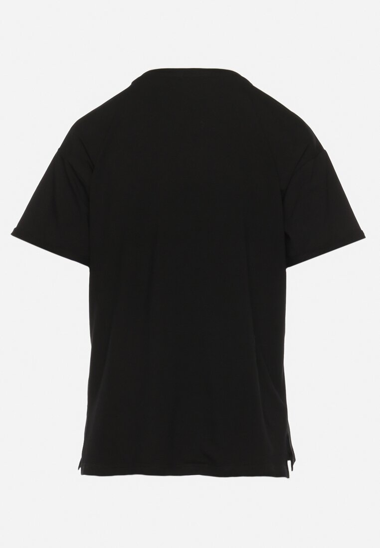 Czarny Bawełniany T-shirt z Ozdobnym Nadrukiem Jalliana