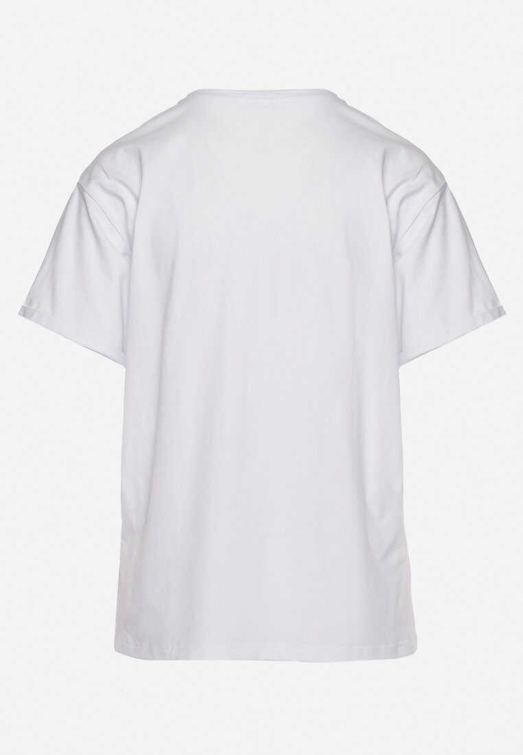 Biały Bawełniany T-shirt z Ozdobnym Nadrukiem Jalliana