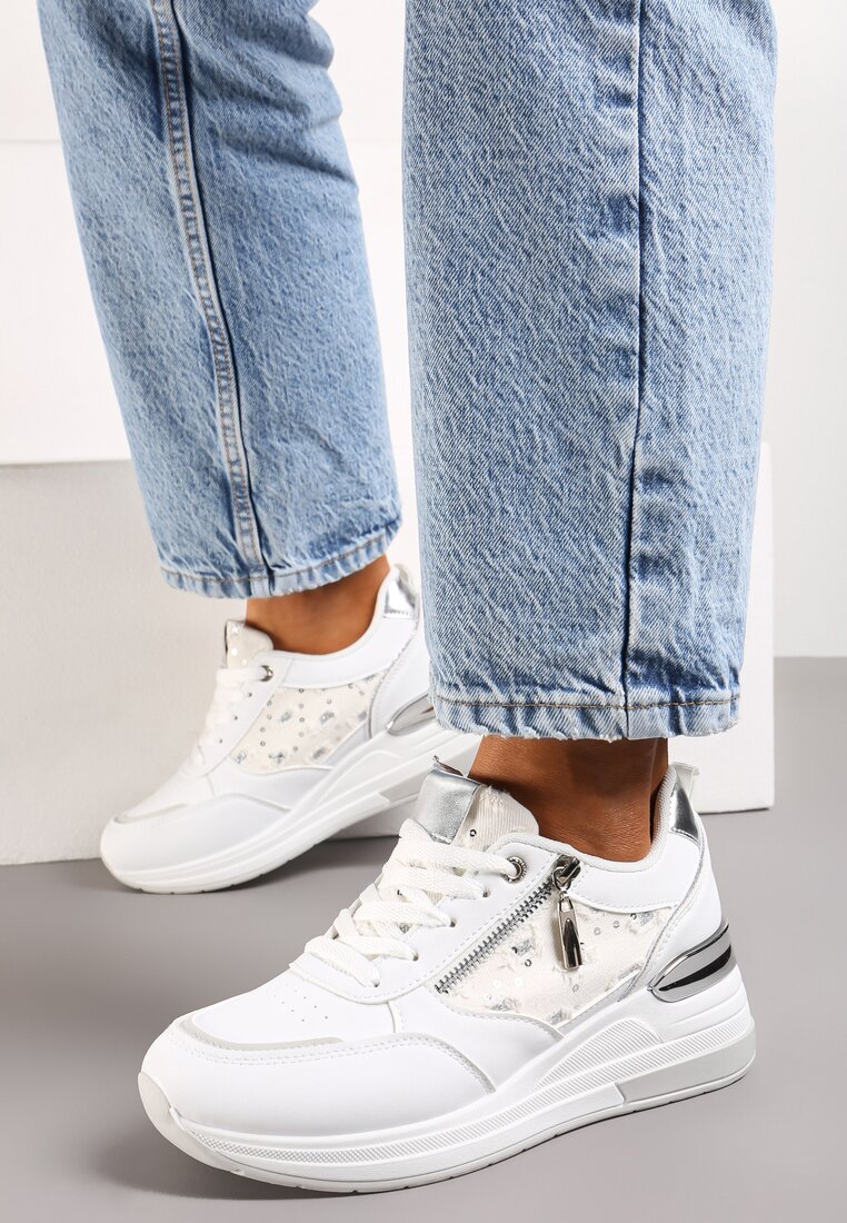 Sneakers Alb cu argintiu
