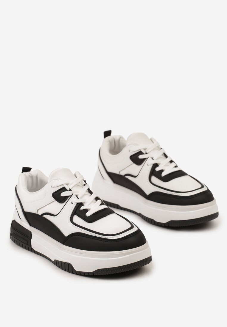 Czarno-Białe Sneakersy z Ekoskóry na Grubej Podeszwie ze Sznurowaniem Orrine