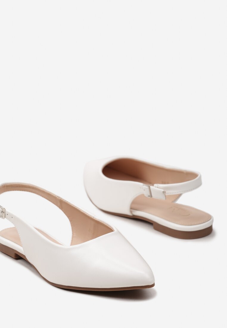 Białe Płaskie Sandały bez Pięty Zapinane na Sprzączkę ze Szpiczastym Noskiem Ename