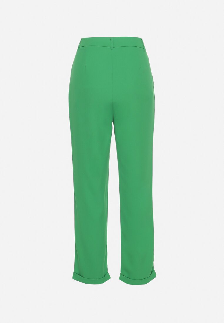 Zielone Spodnie o Klasycznym Fasonie z Podwiniętymi Nogawkami z Ukrytym Suwakiem Wilelma