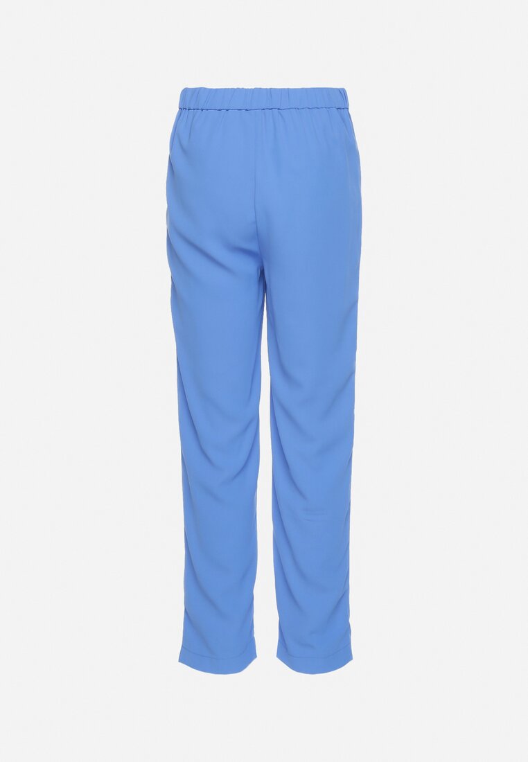 Niebieskie Eleganckie Spodnie z Wysokim Stanem z Prostymi Nogawkami i Gumką w Pasie Althema