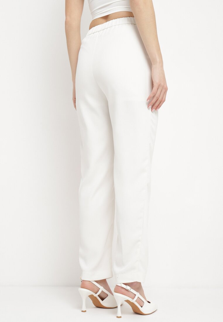 Białe Eleganckie Spodnie z Wysokim Stanem z Prostymi Nogawkami i Gumką w Pasie Althema