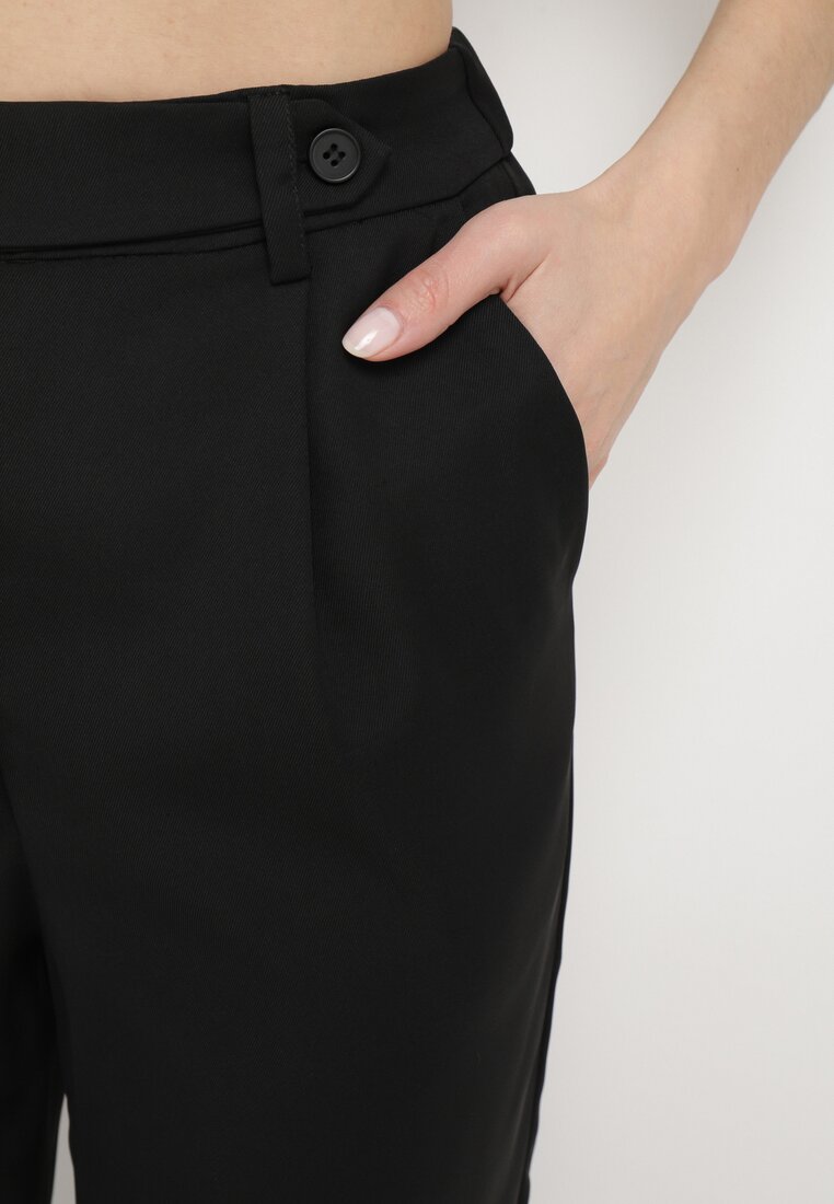 Czarne Eleganckie Spodnie z Wysokim Stanem z Prostymi Nogawkami i Gumką w Pasie Althema