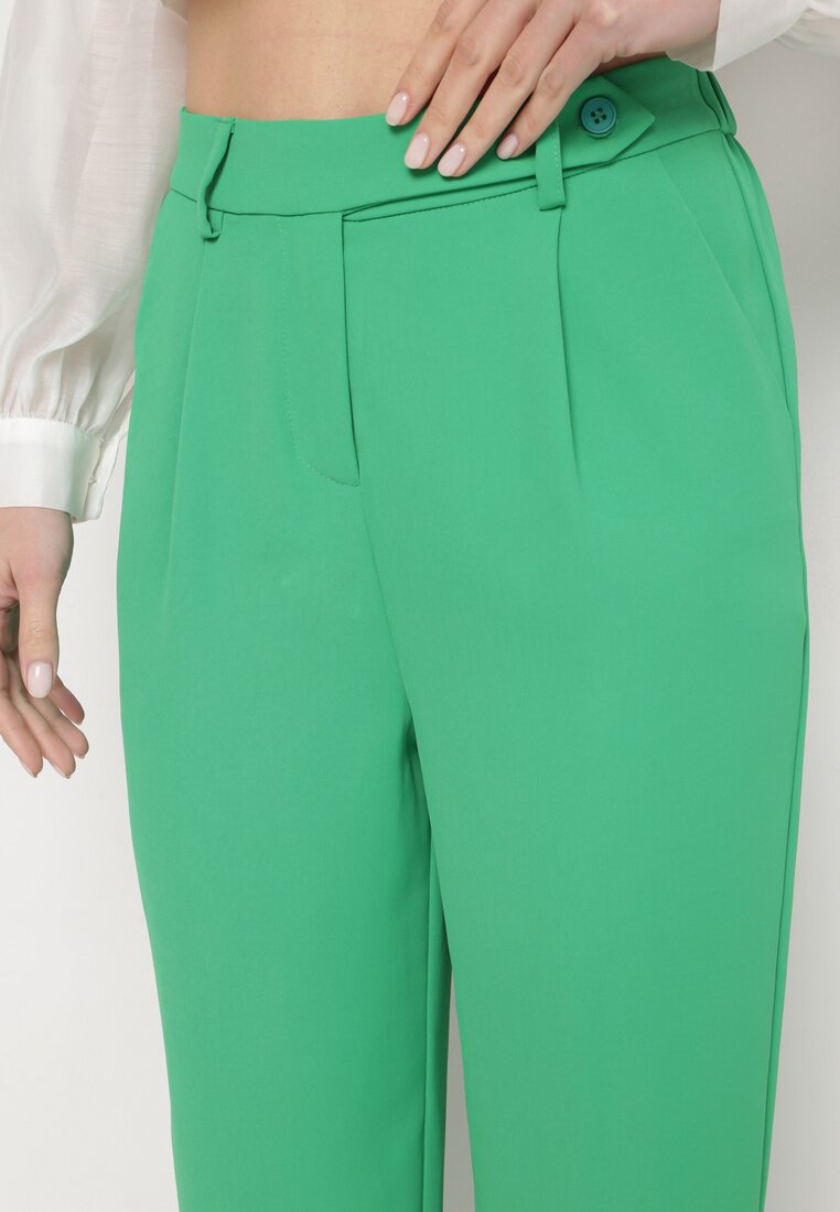 Zielone Eleganckie Spodnie z Wysokim Stanem z Prostymi Nogawkami i Gumką w Pasie Althema