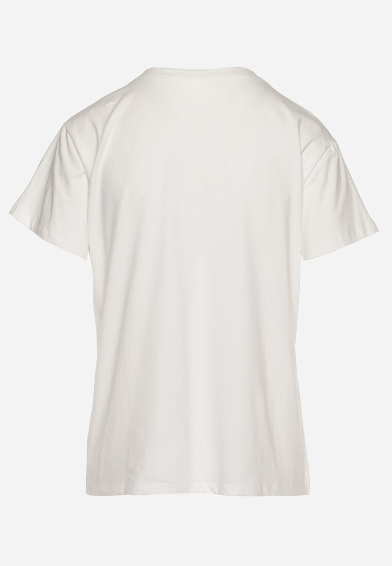 Biały T-shirt Bawełniany z Cyrkoniami na Przodzie Ikrada