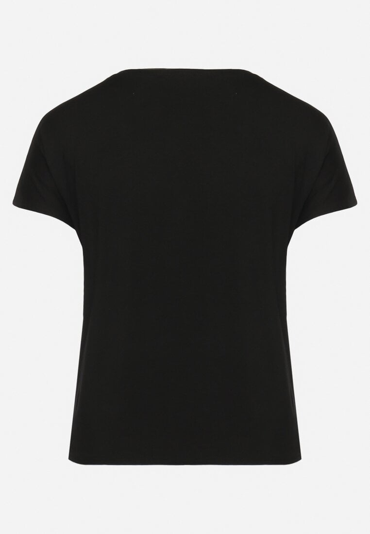 Czarny Bawełniany T-shirt Nietoperz Ozdobiony Cyrkoniami Rinada