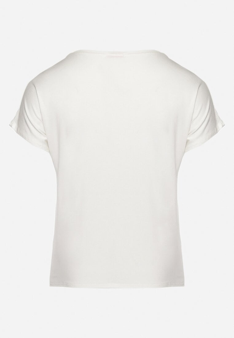 Biały Bawełniany T-shirt Nietoperz Ozdobiony Cyrkoniami Rinada