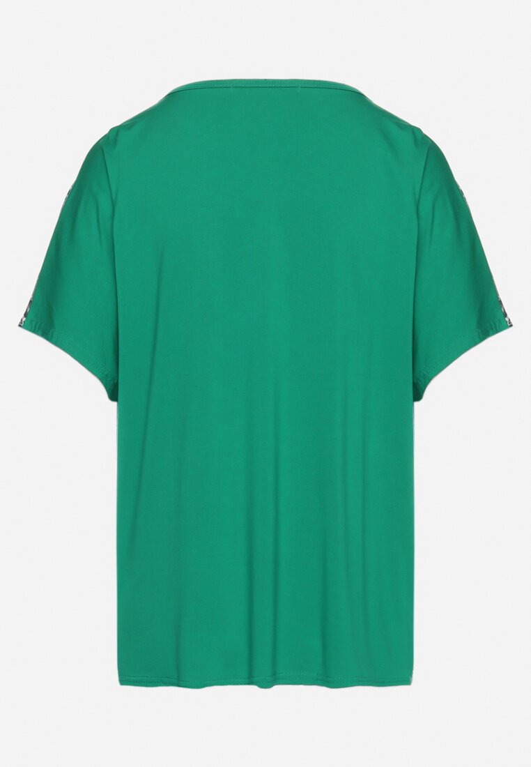 Zielony Bawełniany T-shirt z Krótkim Rękawem oraz Nadrukiem i Cyrkoniami Ridsa