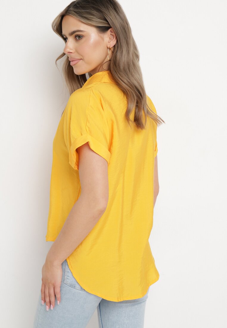 Żółta Koszula z Wiskozy Asymetryczna z Krótszym Przodem Karinas