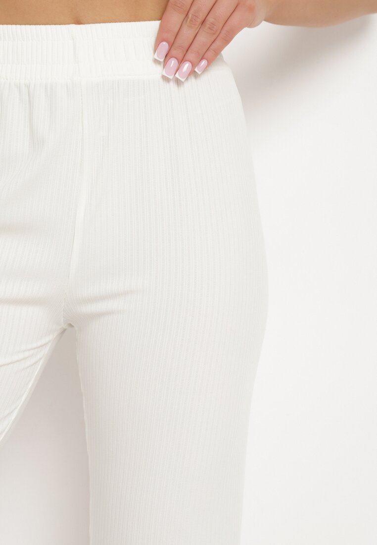 Białe Prążkowane Spodnie Szerokie z Gumką w Pasie Drasia