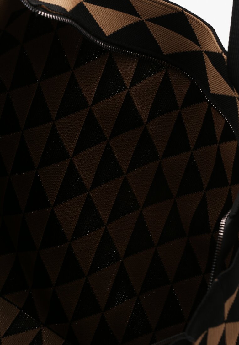 Brązowo-Czarna Torebka Shopperka z Rączkami z Geometrycznym Wzorem Avonas