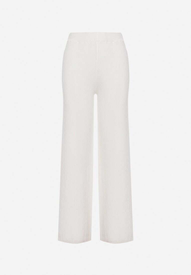 Białe Spodnie z Szerokimi Nogawkami i Gumką w Pasie Elenorette