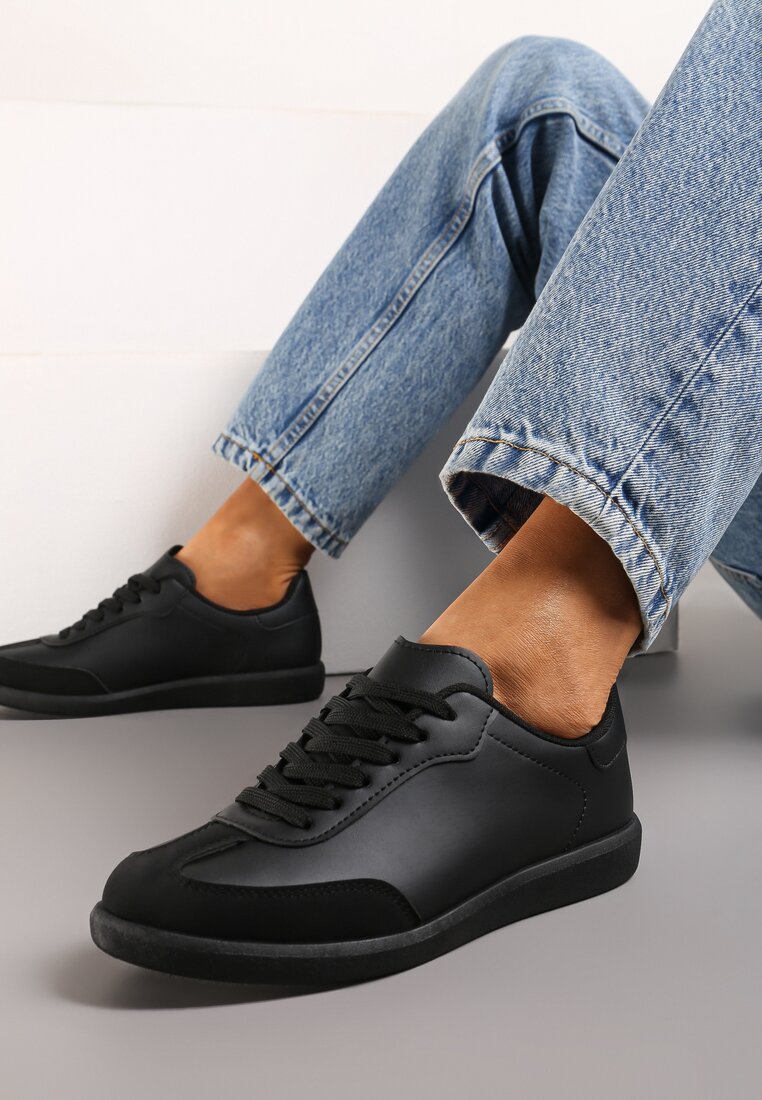 Czarne Sneakersy przed Kostkę Sznurowane Alestren