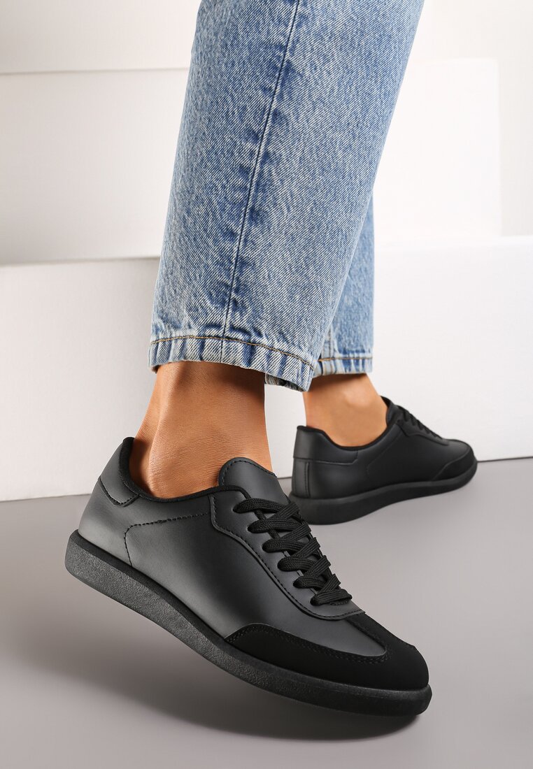 Czarne Sneakersy przed Kostkę Sznurowane Alestren