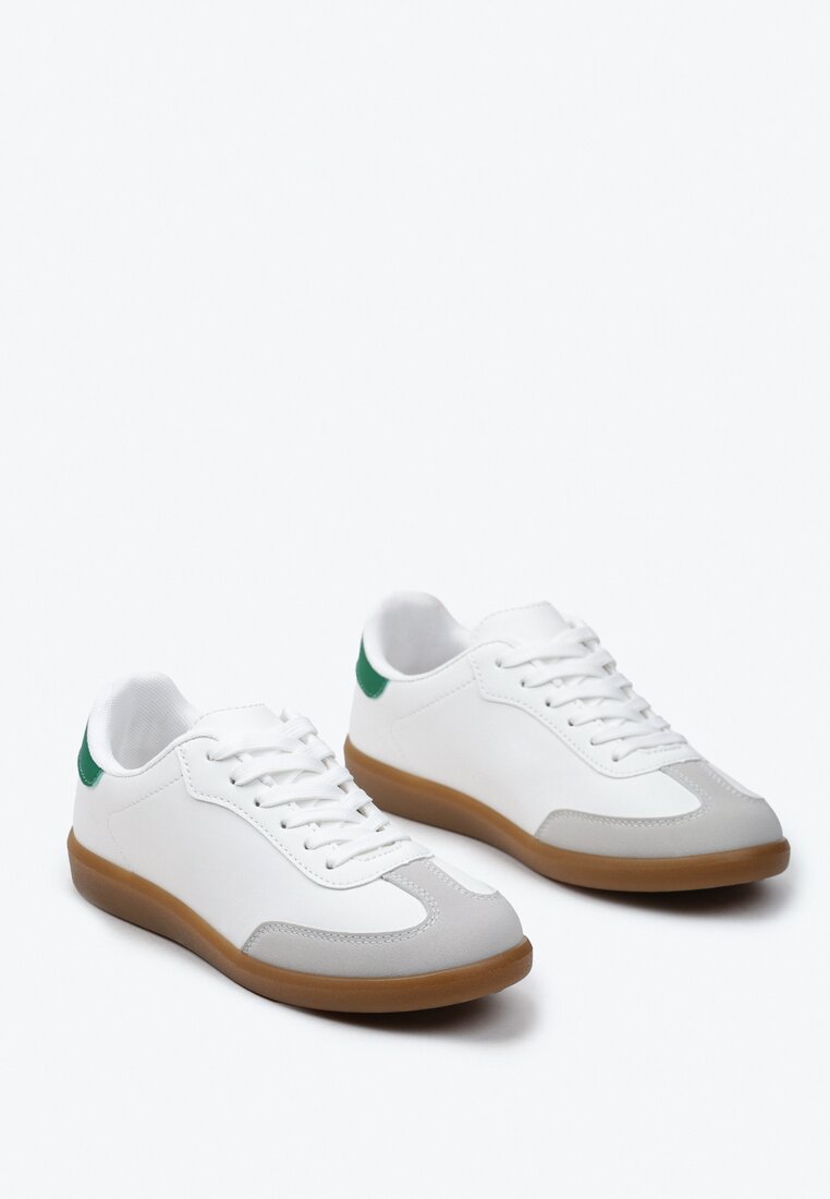 Biało-Zielone Sneakersy przed Kostkę Sznurowane Alestren