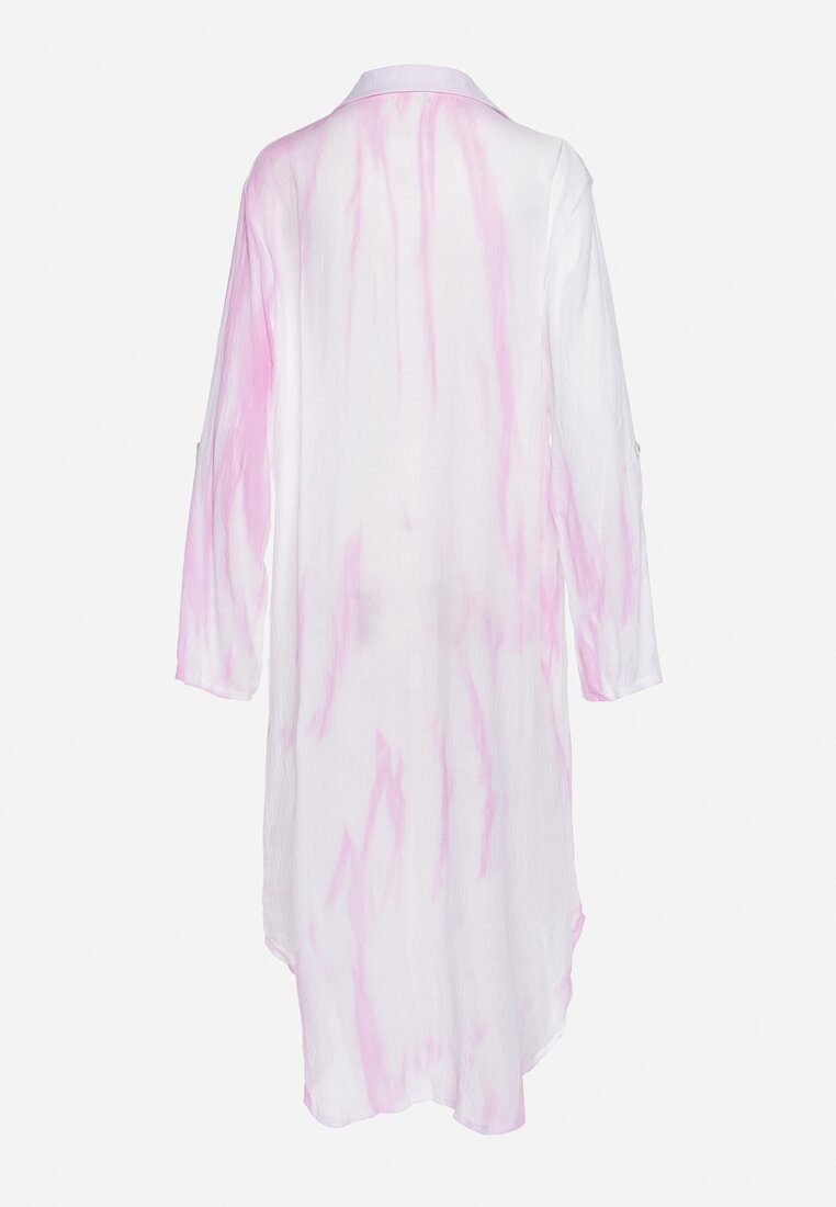 Jasnoróżowa Sukienka Oversize o Koszulowym Fasonie Rarosa
