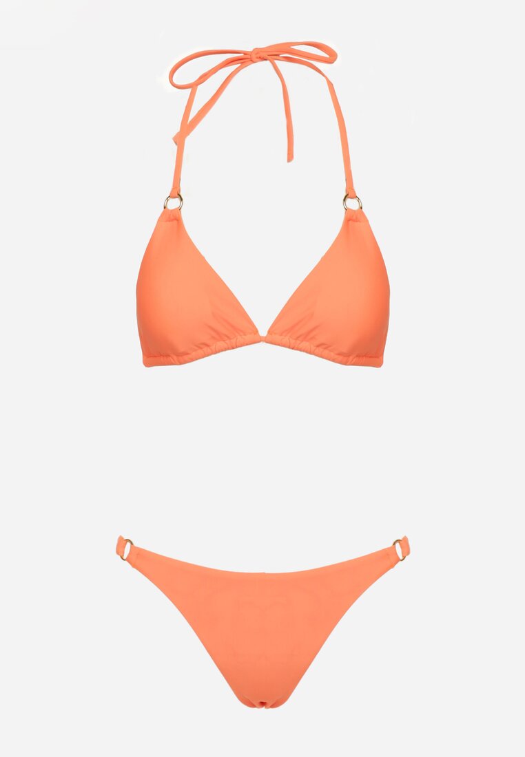 Pomarańczowe Bikini Dwuczęściowe z Wiązaną Górą i Metalicznymi Kółeczkami Zorion