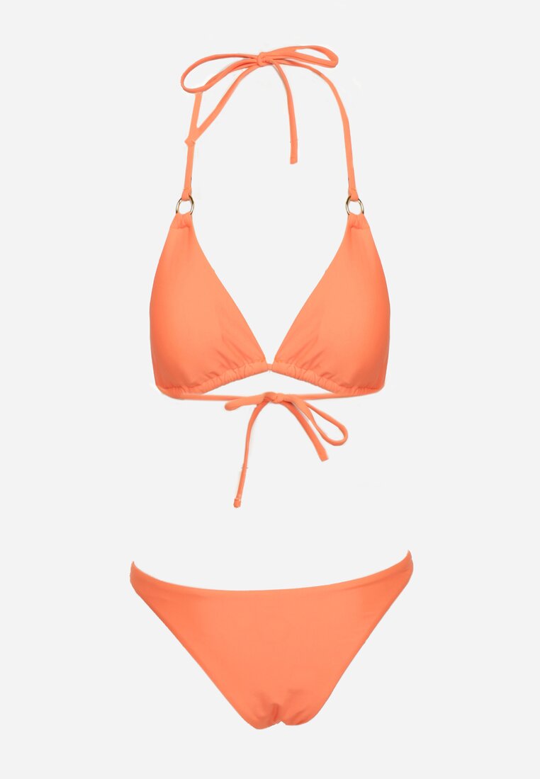 Pomarańczowe Bikini Dwuczęściowe z Wiązaną Górą i Metalicznymi Kółeczkami Zorion