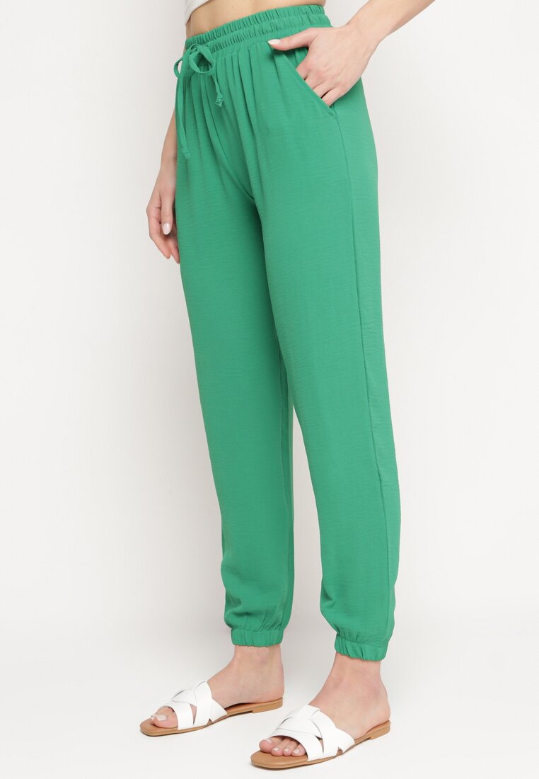 Zielone Luźne Spodnie z Gumką w Pasie i Kieszeniami Asnight