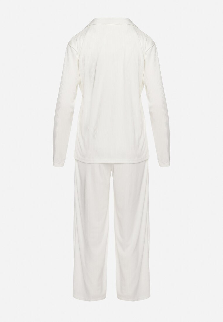 Biały 2-częściowy Komplet z Koszulą i Szerokimi Spodniami Anscuro