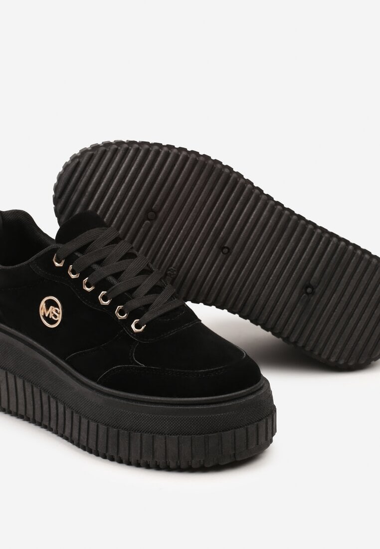 Czarne Sneakersy na Platformie z Tłoczeniem i Metaliczną Wstawką Alcyhen