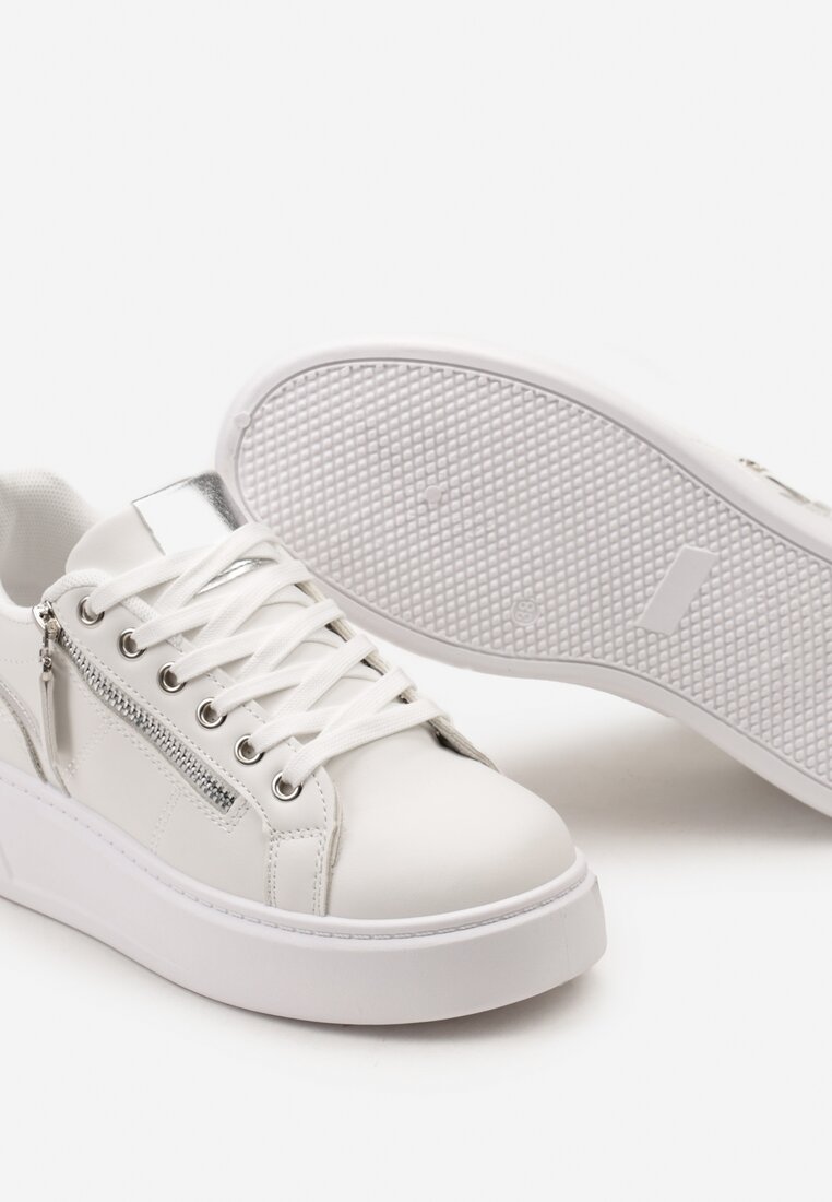 Białe Sneakersy na Platformie Ozdobione Suwakami Halimedia
