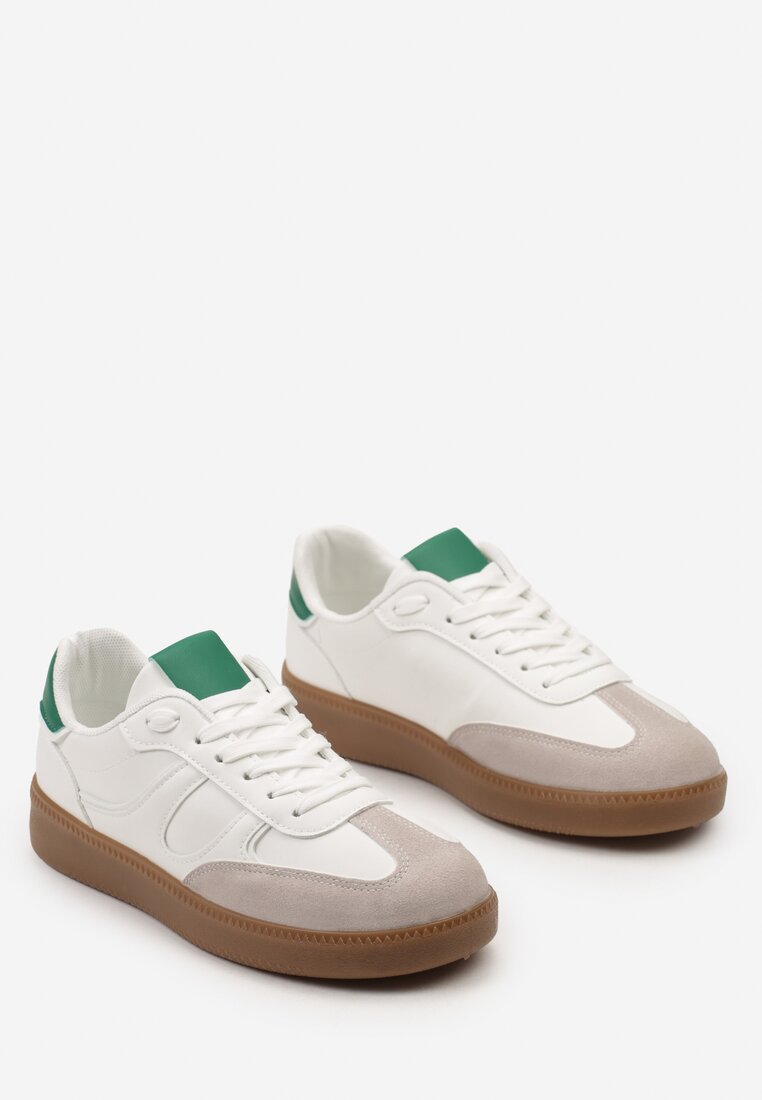 Biało-Zielone Sneakersy Tenisówki na Kauczukowej Podeszwie Ondriama