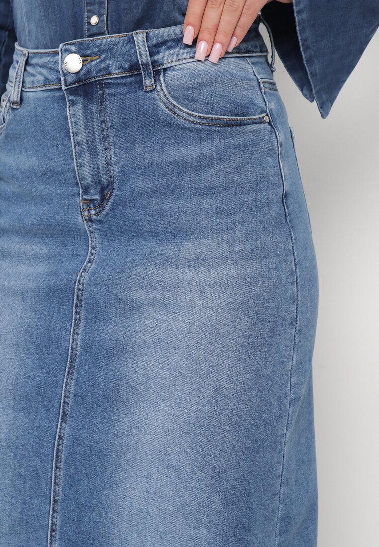 Niebieska Spódnica Jeansowa o Ołówkowym Fasonie Brunavia
