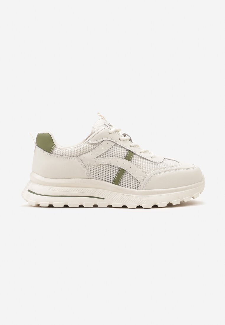 Biało-Zielone Sneakersy ze Skóry Naturalnej z Siateczkowymi Wstawkami Erighid