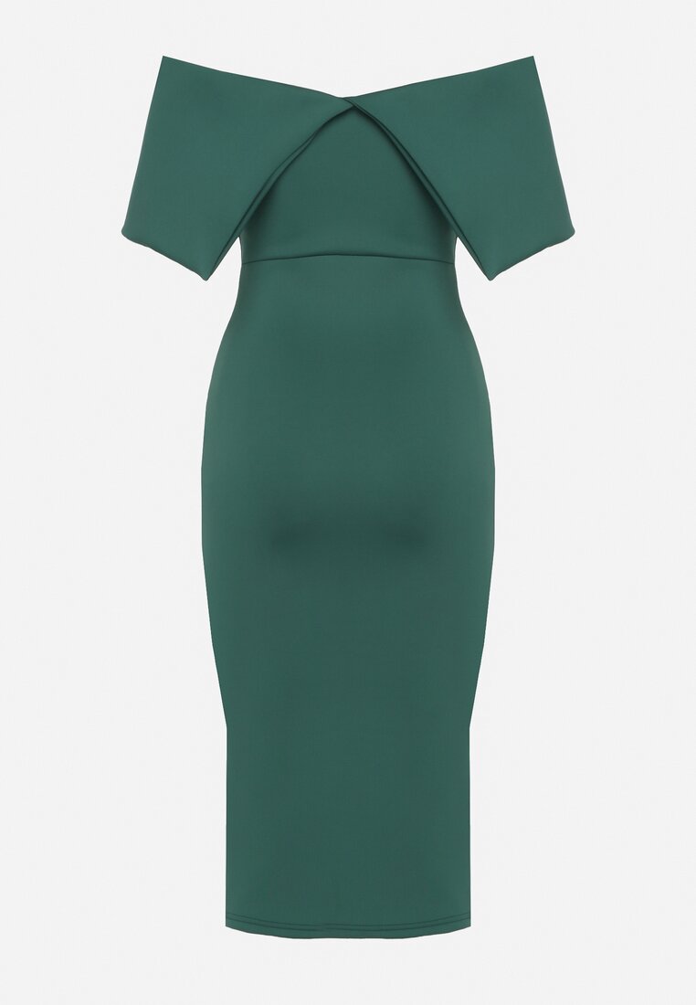 Zielona Klasyczna Dopasowana Sukienka z Wywiniętym Dekoltem Luvlia