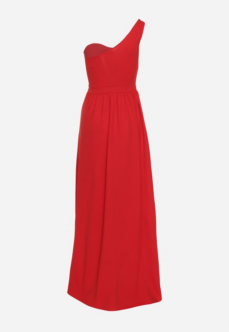 Czerwona Elegancka Rozkloszowana Sukienka na Jedno Ramię Wistlia