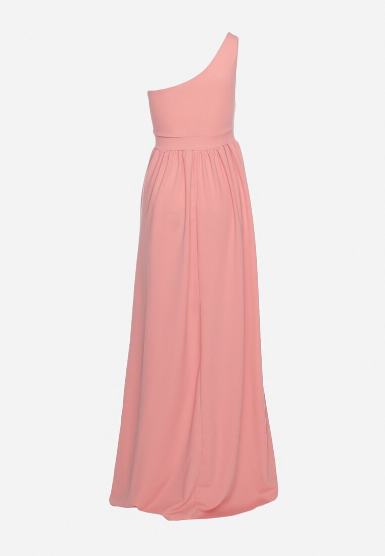 Różowa Elegancka Rozkloszowana Sukienka na Jedno Ramię Wistlia