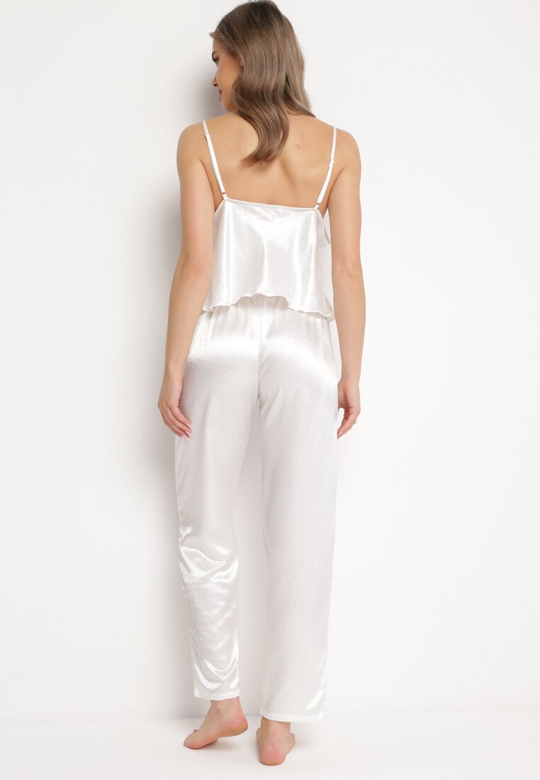 Biały 6-częściowy Komplet Piżamowy Szlafrok, Koszula Nocna Spodnie Top Szorty i Opaska Kirosa