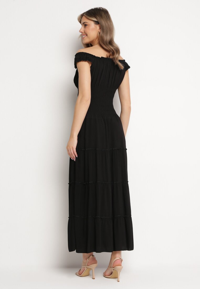 Czarna Letnia Sukienka Bawełniana o Kroju Hiszpanki Everlene