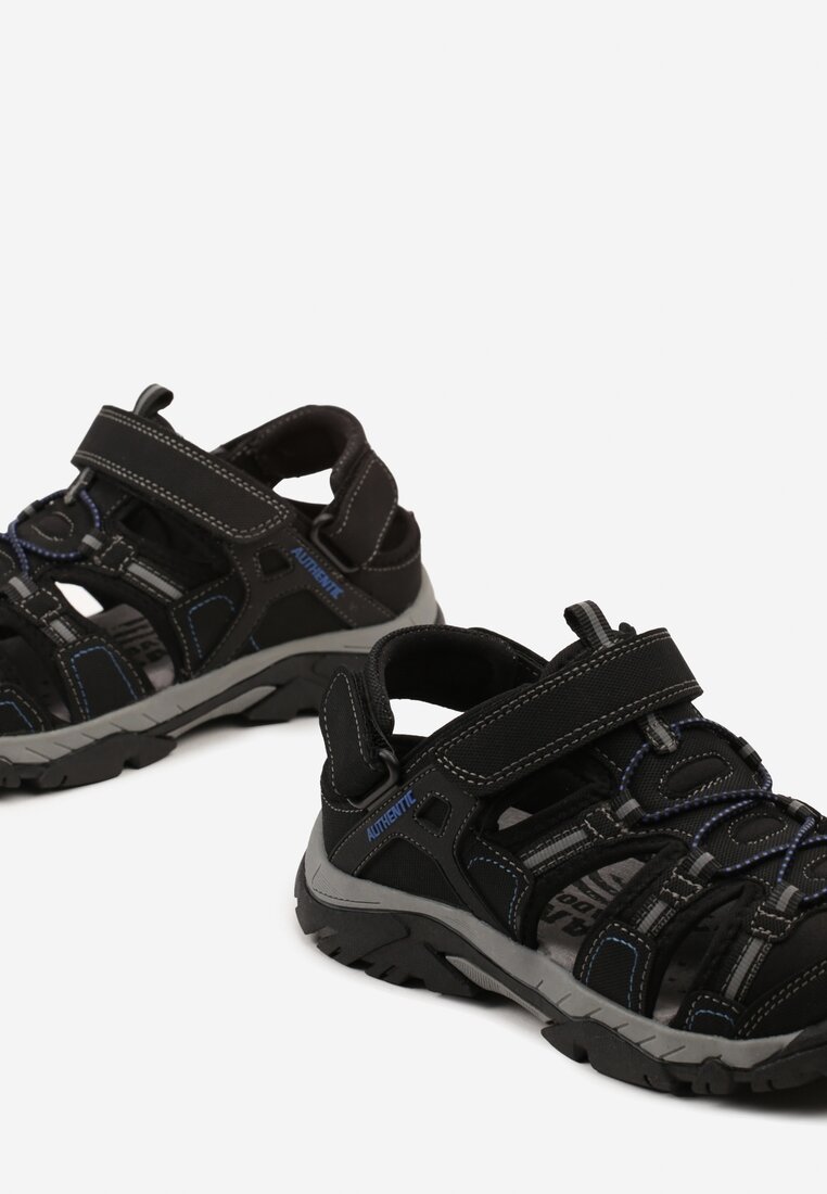 Czarno-Niebieskie Sandały z Wycięciami i Odblaskowymi Elementami Rqosa