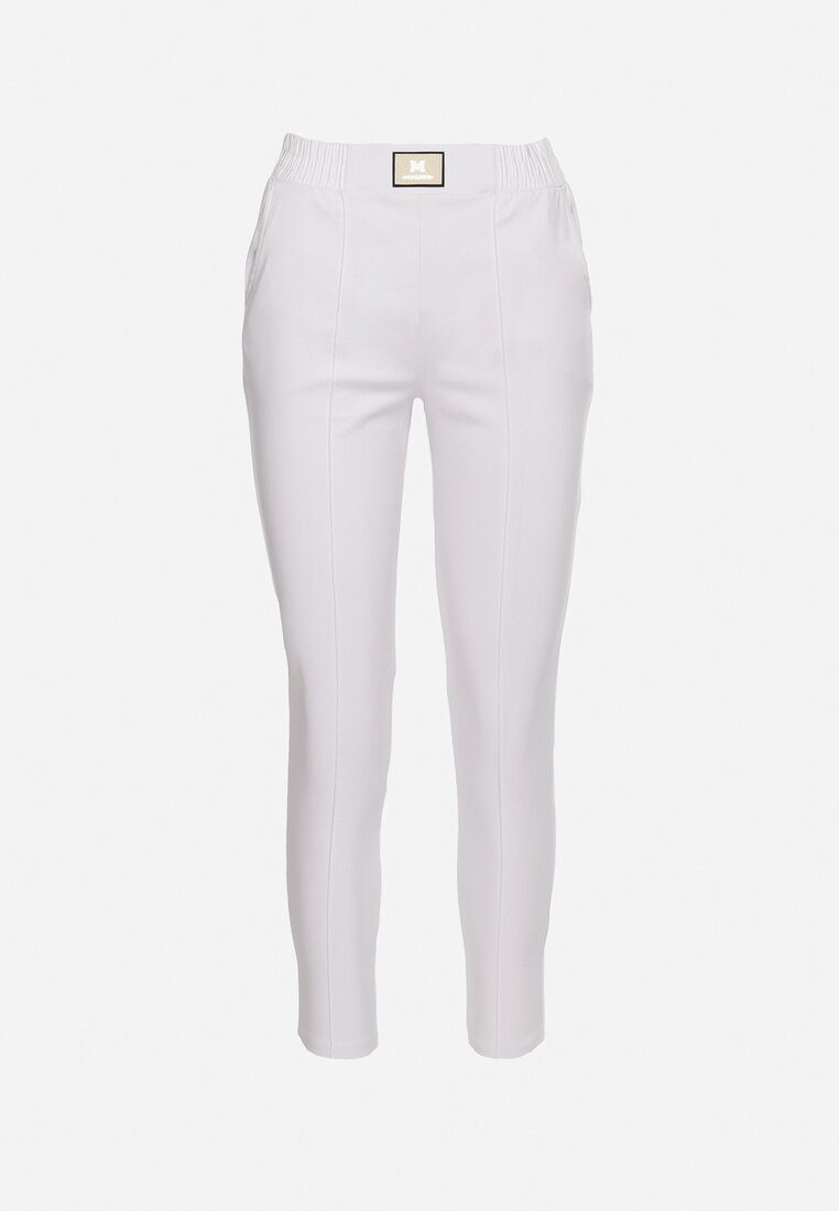 Białe Elastyczne Spodnie z Wysokim Stanem z Gumką w Pasie Monuetta