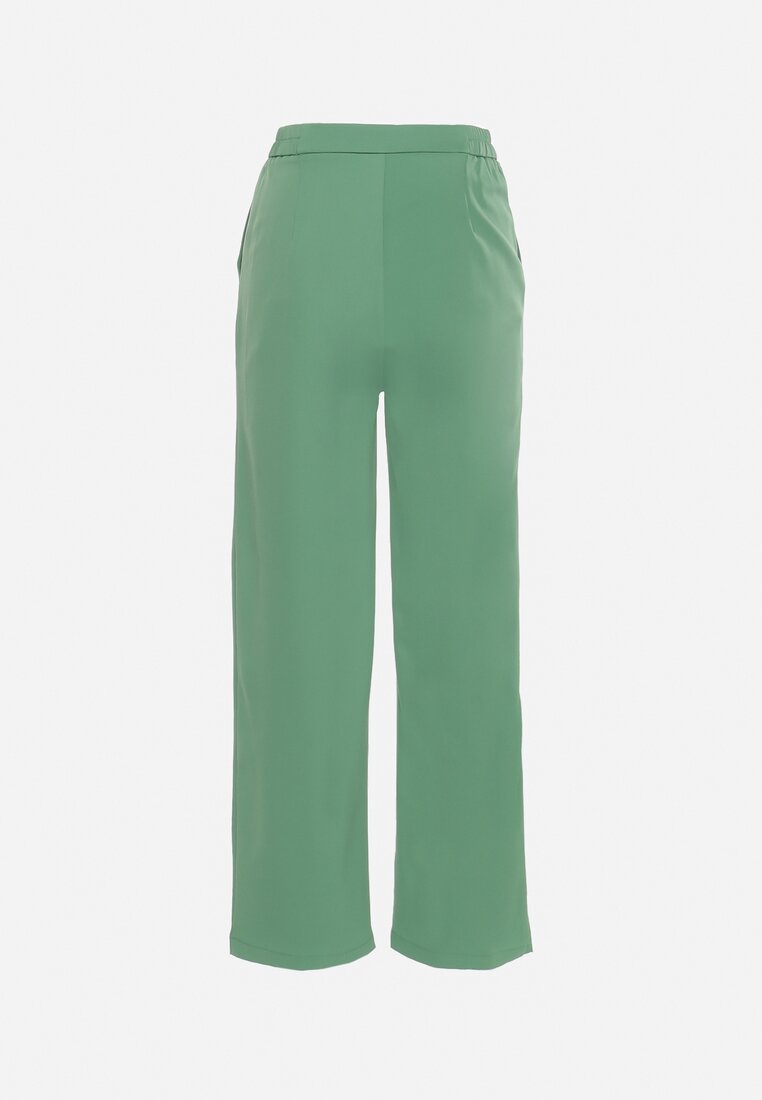 Zielone Eleganckie Szerokie Spodnie z Gumką w Pasie Zapinane na Suwak Barcarola