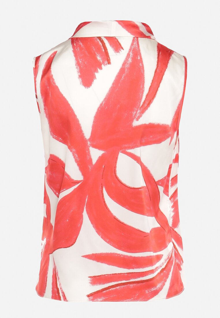 Biało-Czerwona Bluzka Top z Kopertowym Dekoltem w Abstrakcyjny Print Lumiana