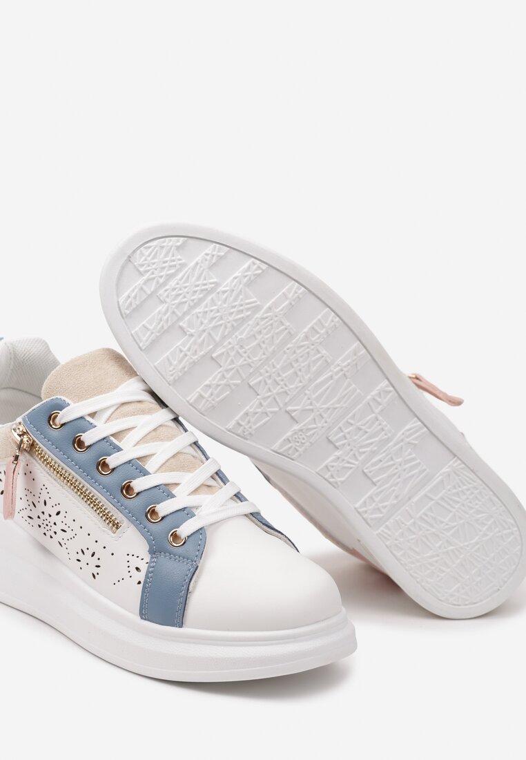 Biało-Niebieskie Sneakersy z Ozdobnym Suwakiem Rosadella