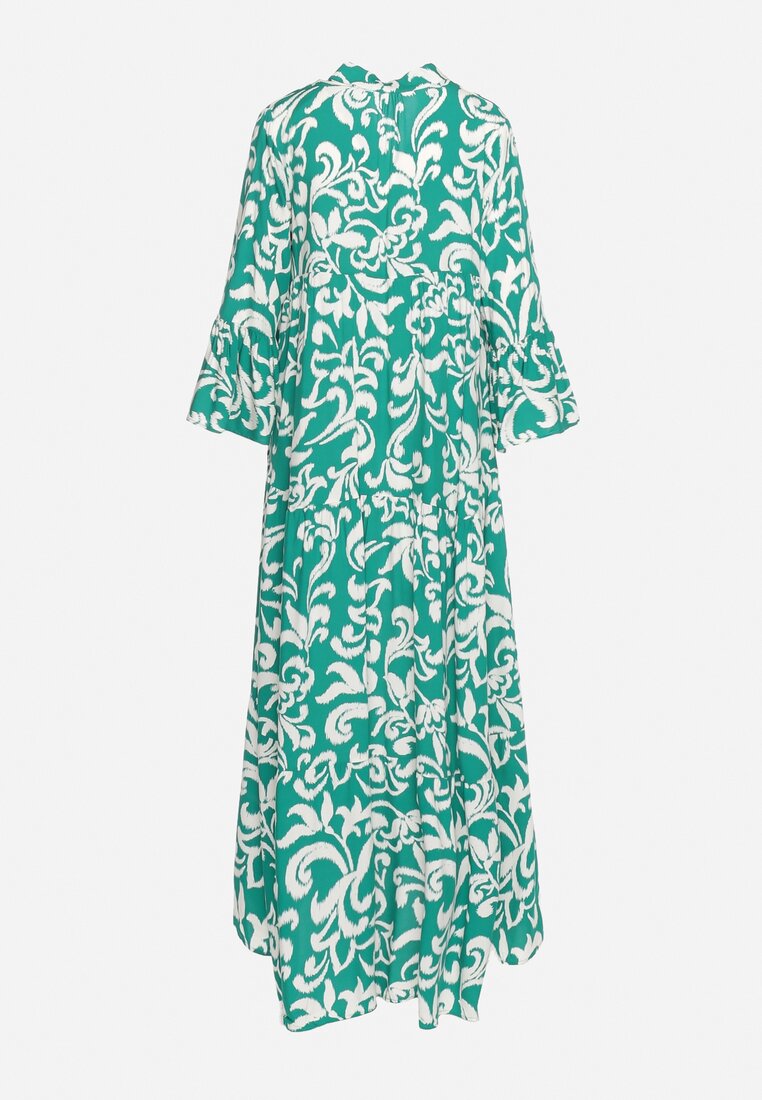 Zielona Wiskozowa Sukienka Ozdobiona Ornamentalnym Wzorem Golilena