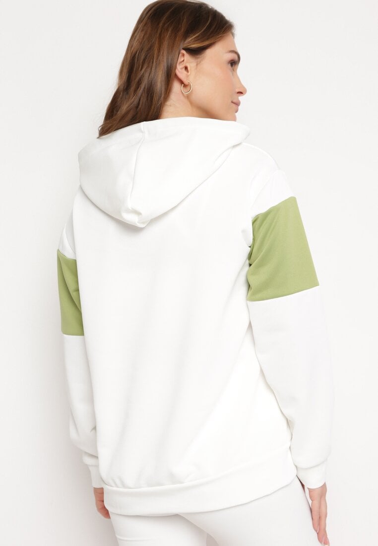 Biało-Zielona Bawełniana Bluza Zakładana Przez Głowę z Kapturem Getella