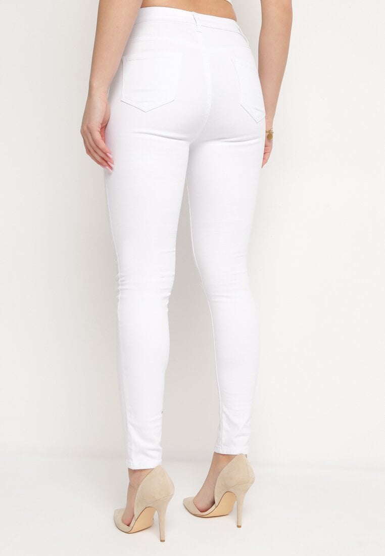 Białe Spodnie Skinny z Dziurą i Panterkową Łatką Halitellia