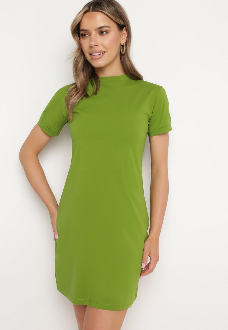 Zielona Bawełniana Sukienka T-shirtowa o Dopasowanym Kroju Maristar